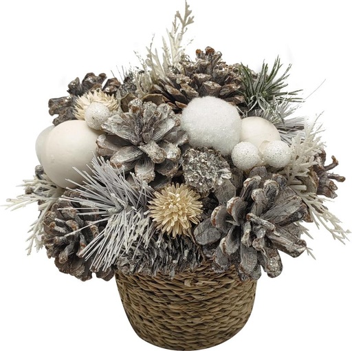 [SA081] Pinecone Frosted Floral Centerpiece, 19cm