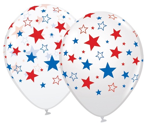 [BA020] White Balloons Printed Stars, 12"