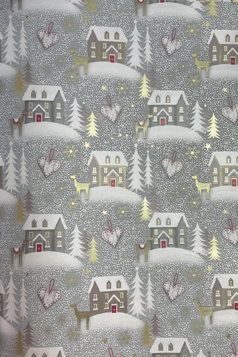 [LI064] Printed Gift Wrap Snowy Village, 10m