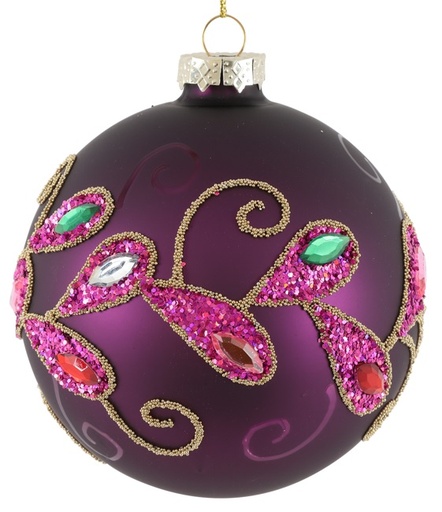 [DS014] Glass Ball Jeweled Paisley, 10cm