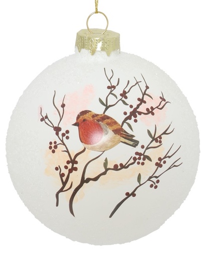 [DS029] Glass Ball Robin Branch, 10cm