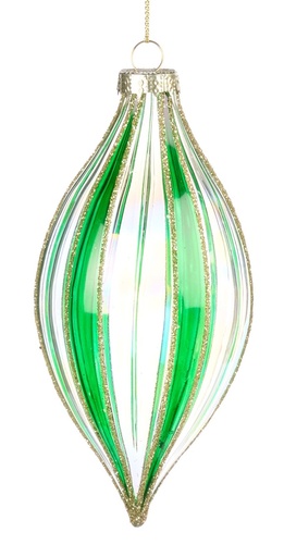 [GW019-A] Glittered Stripe Glass Teardrop, 13cm