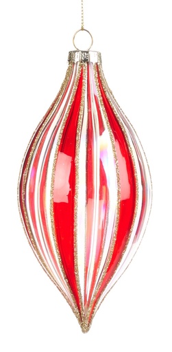 [GW019-B] Glittered Stripe Glass Teardrop, 13cm