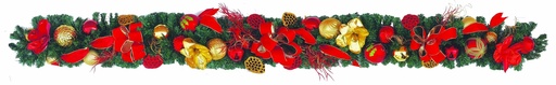 [REF270] Decorated Garland Scarlet Bow, 9' x 10"