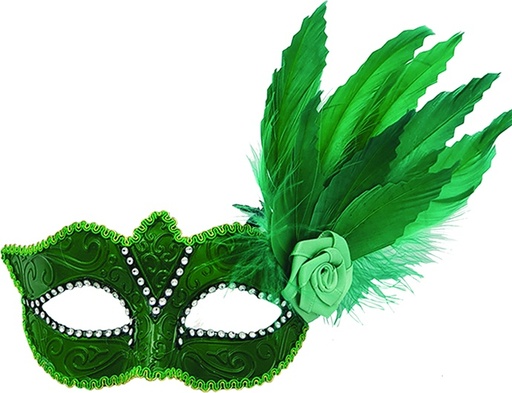 Feather Mask Rose Rhinestone Plume