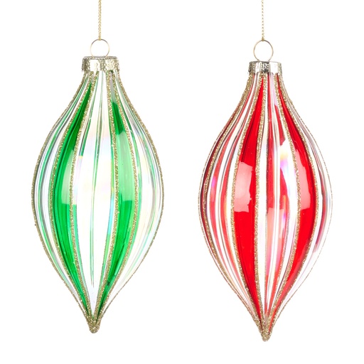 [GW019] Glittered Stripe Glass Teardrop, 13cm