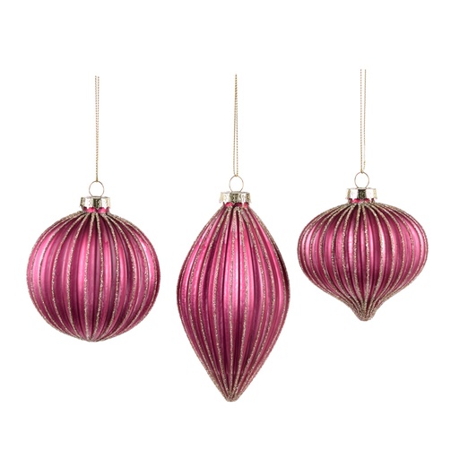 [GW048] Ribbed Glass Bauble Set, 8-12cm