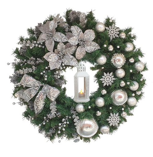 [REF225-30] Lantern Poinsettia Wreath, 30"