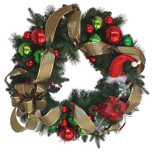 [REF227-30] Santa Hat Bauble Wreath, 30"